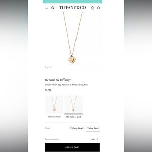 Return to Tiffany Collection; Double Heart Tag Pendant in 18k Yellow Gold, mini